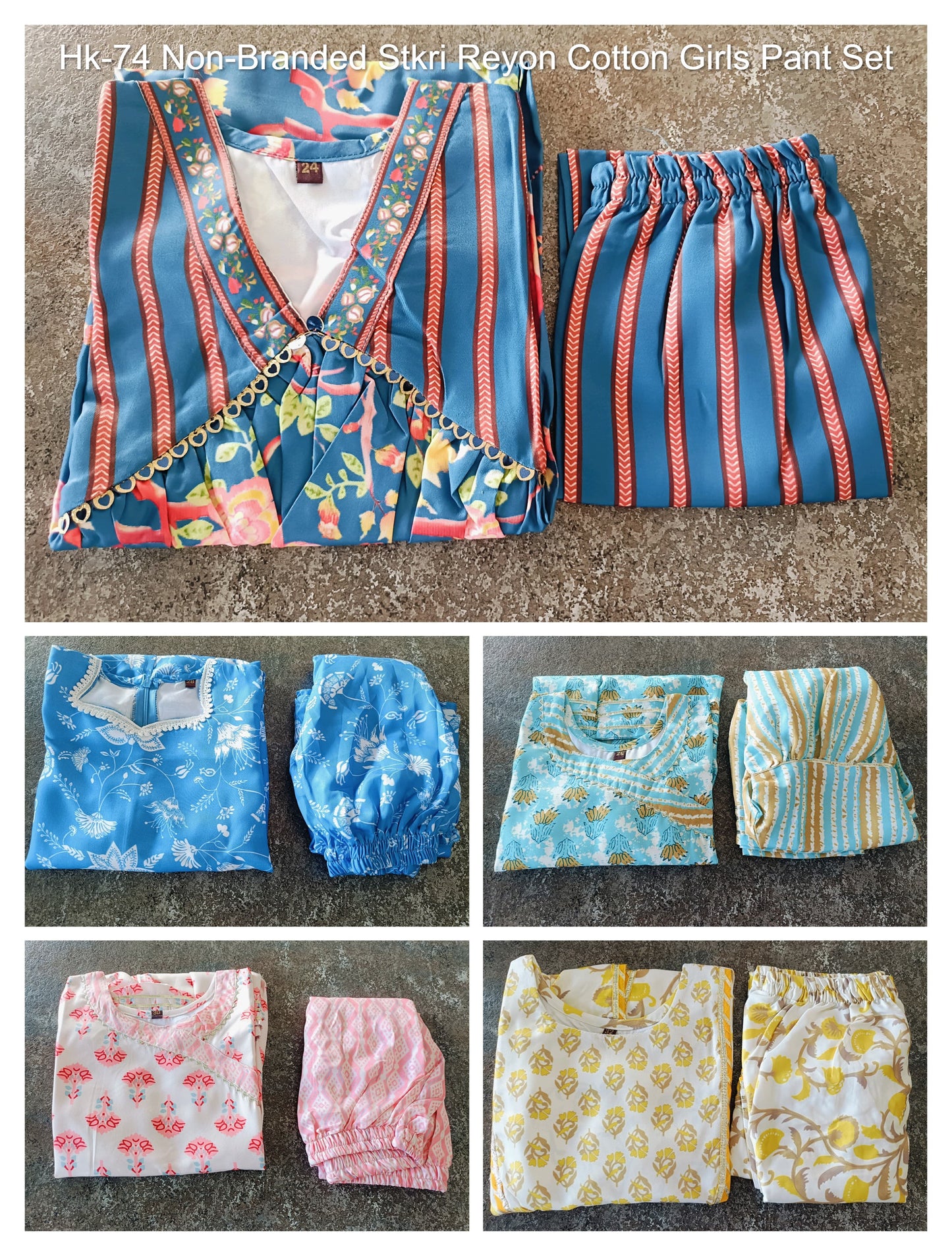 Hk-74 Non-Branded Stkri Reyon Cotton Girls Pant Set