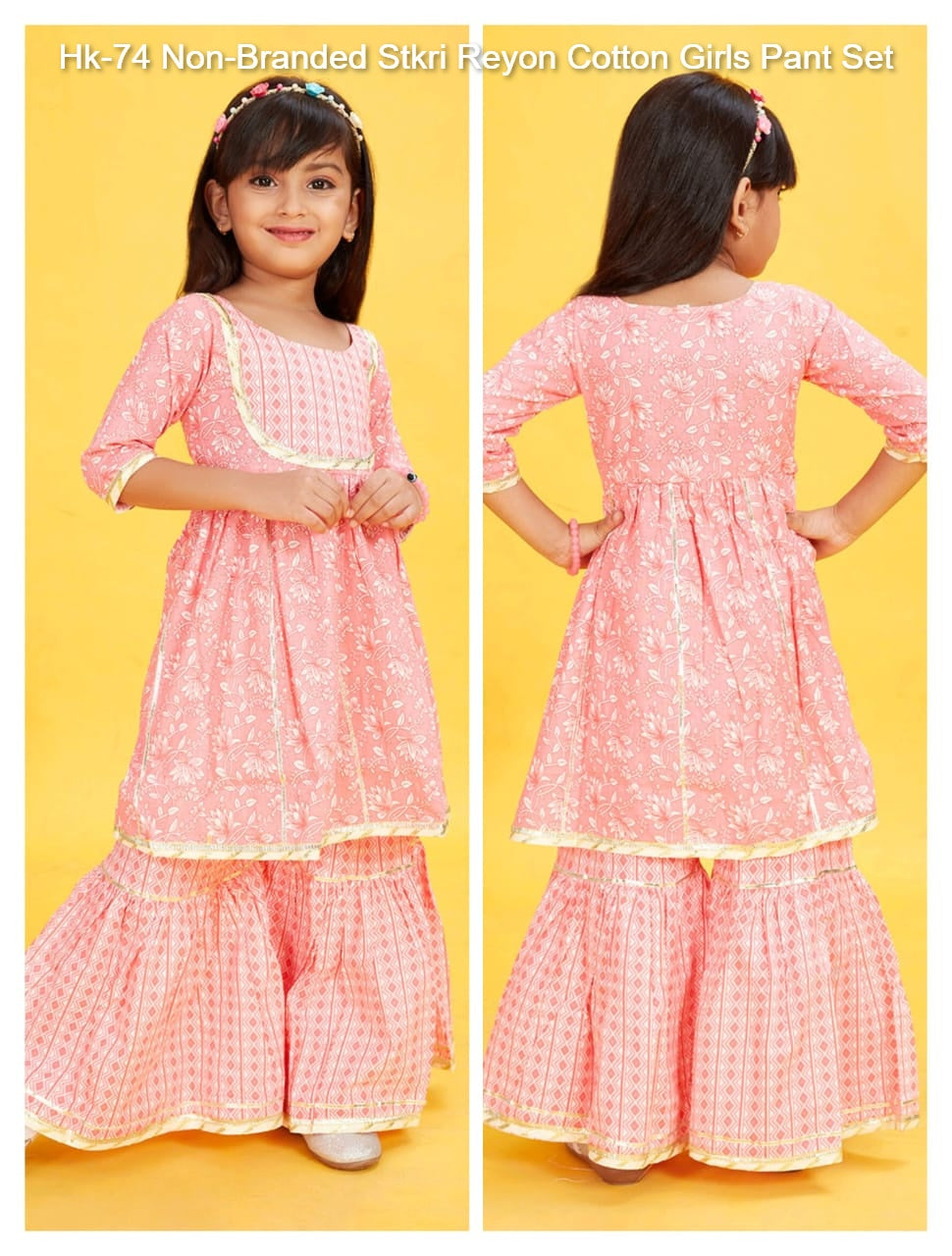 Hk-74 Non-Branded Stkri Reyon Cotton Girls Pant Set