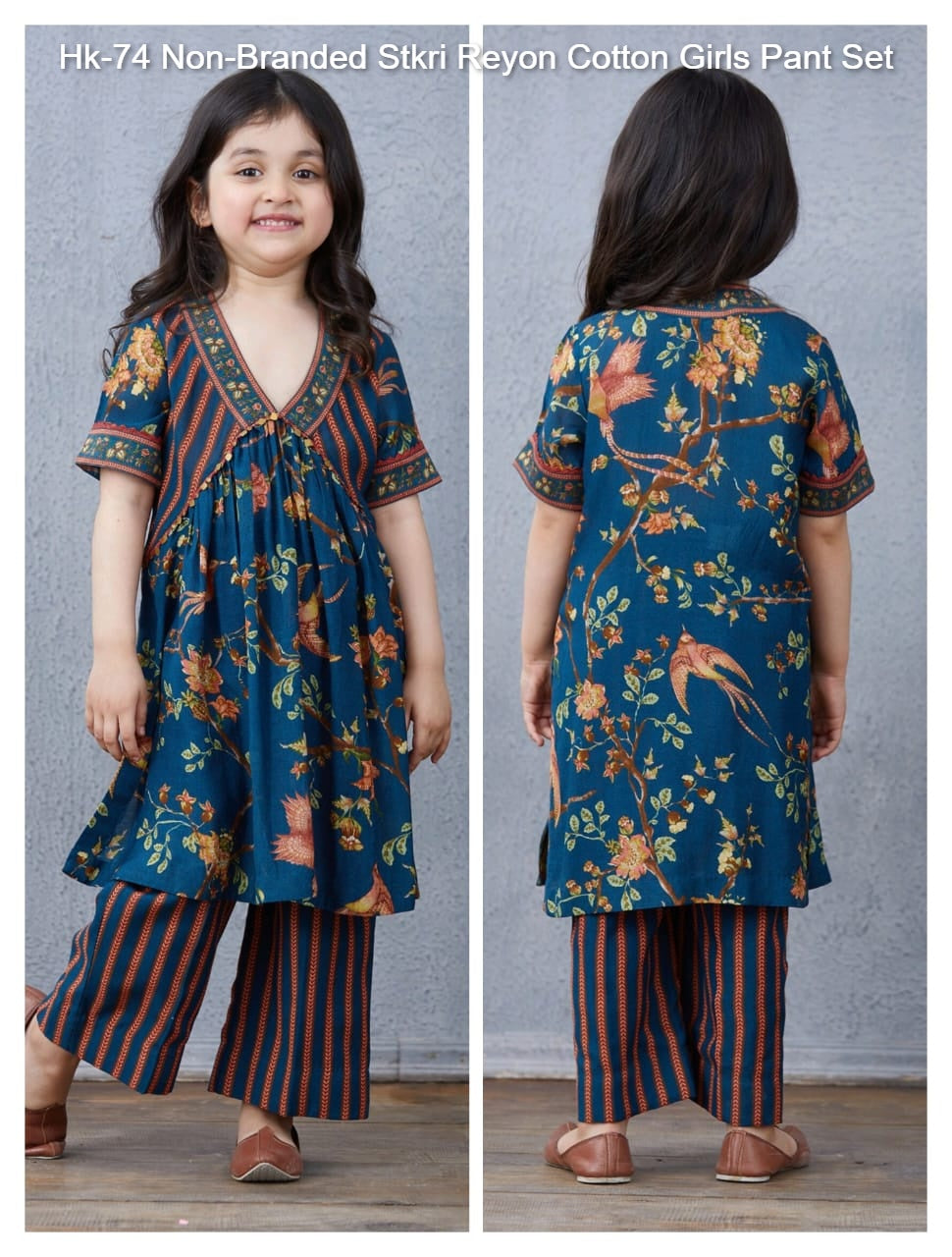 Hk-74 Non-Branded Stkri Reyon Cotton Girls Pant Set
