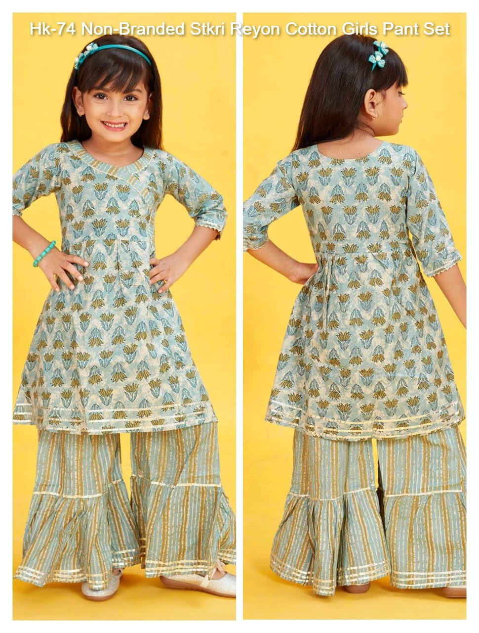 Hk-74 Non-Branded Stkri Reyon Cotton Girls Pant Set