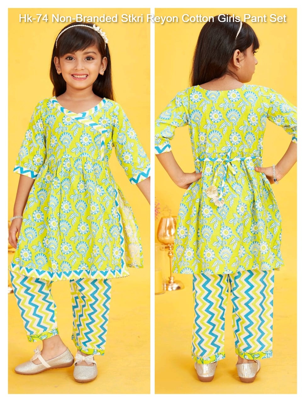 Hk-74 Non-Branded Stkri Reyon Cotton Girls Pant Set