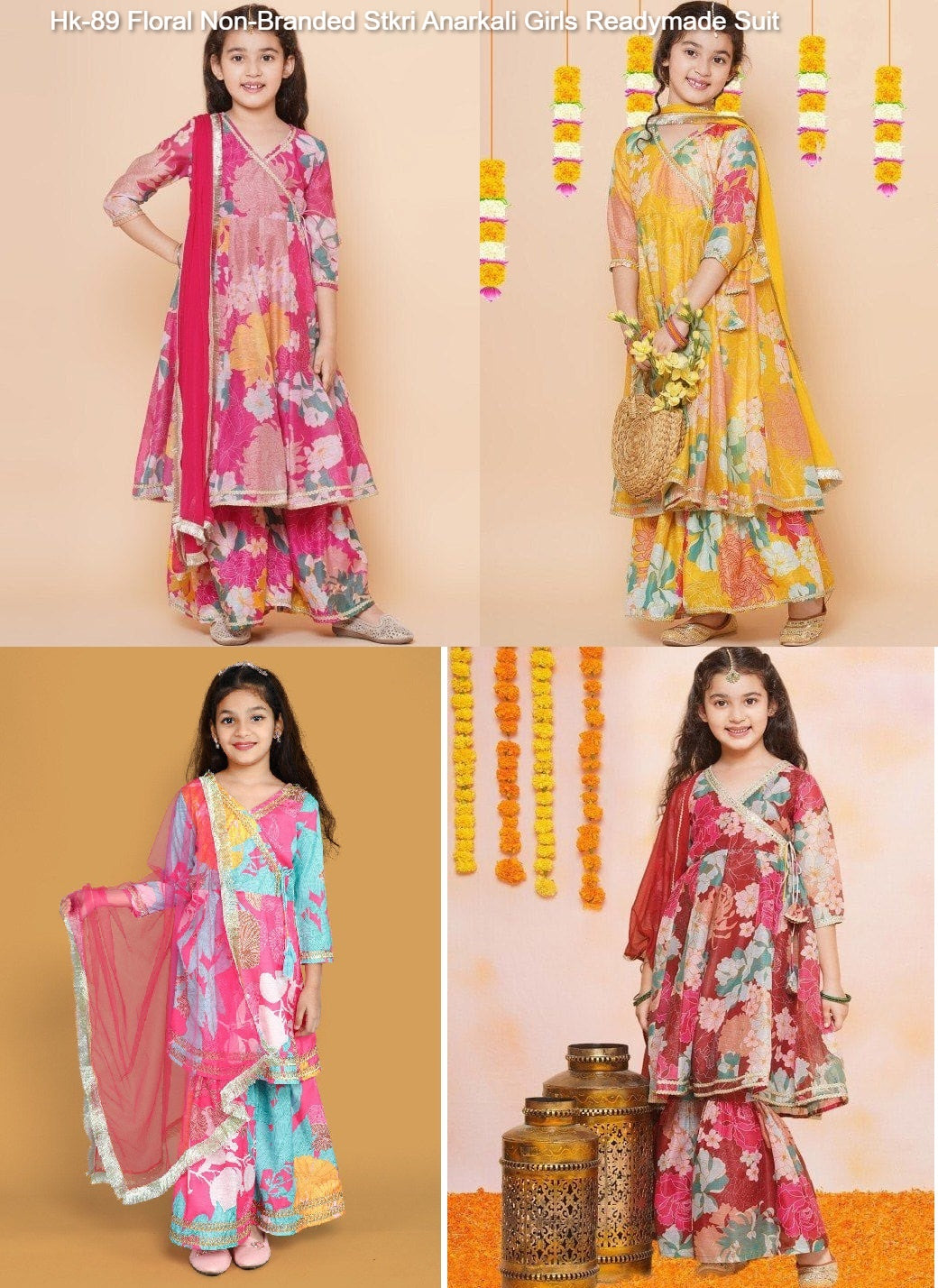 Hk-89 Floral Non-Branded Stkri Anarkali Girls Readymade Suit
