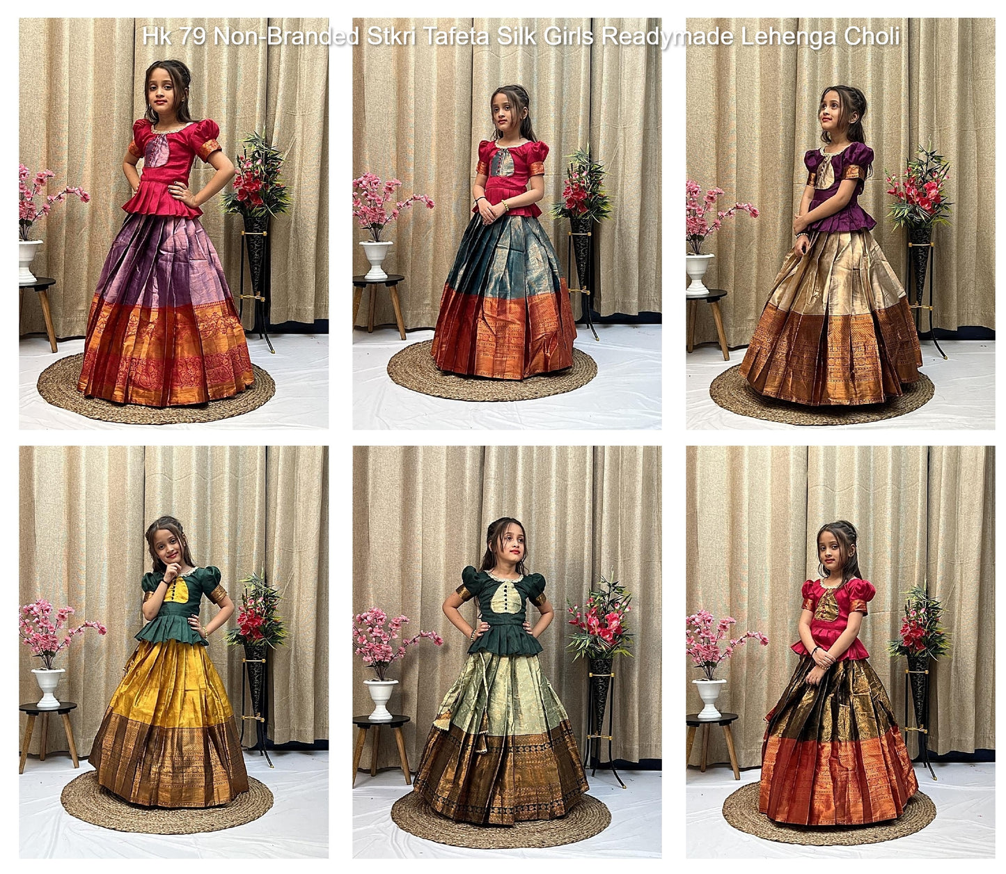 Hk 79 Non-Branded Stkri Tafeta Silk Girls Readymade Lehenga Choli