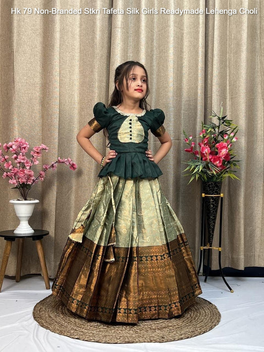 Hk 79 Non-Branded Stkri Tafeta Silk Girls Readymade Lehenga Choli