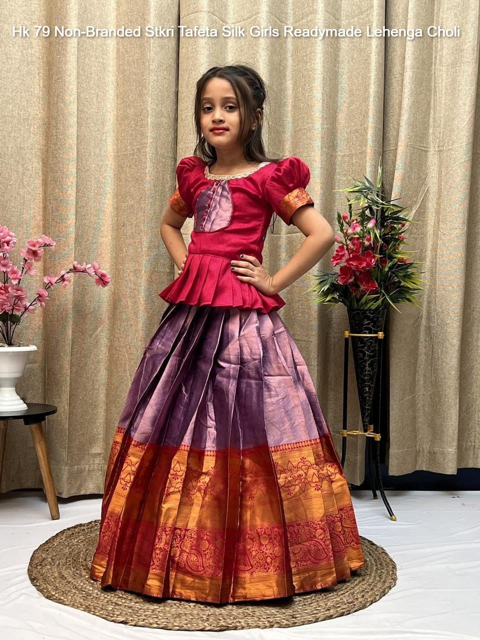 Hk 79 Non-Branded Stkri Tafeta Silk Girls Readymade Lehenga Choli