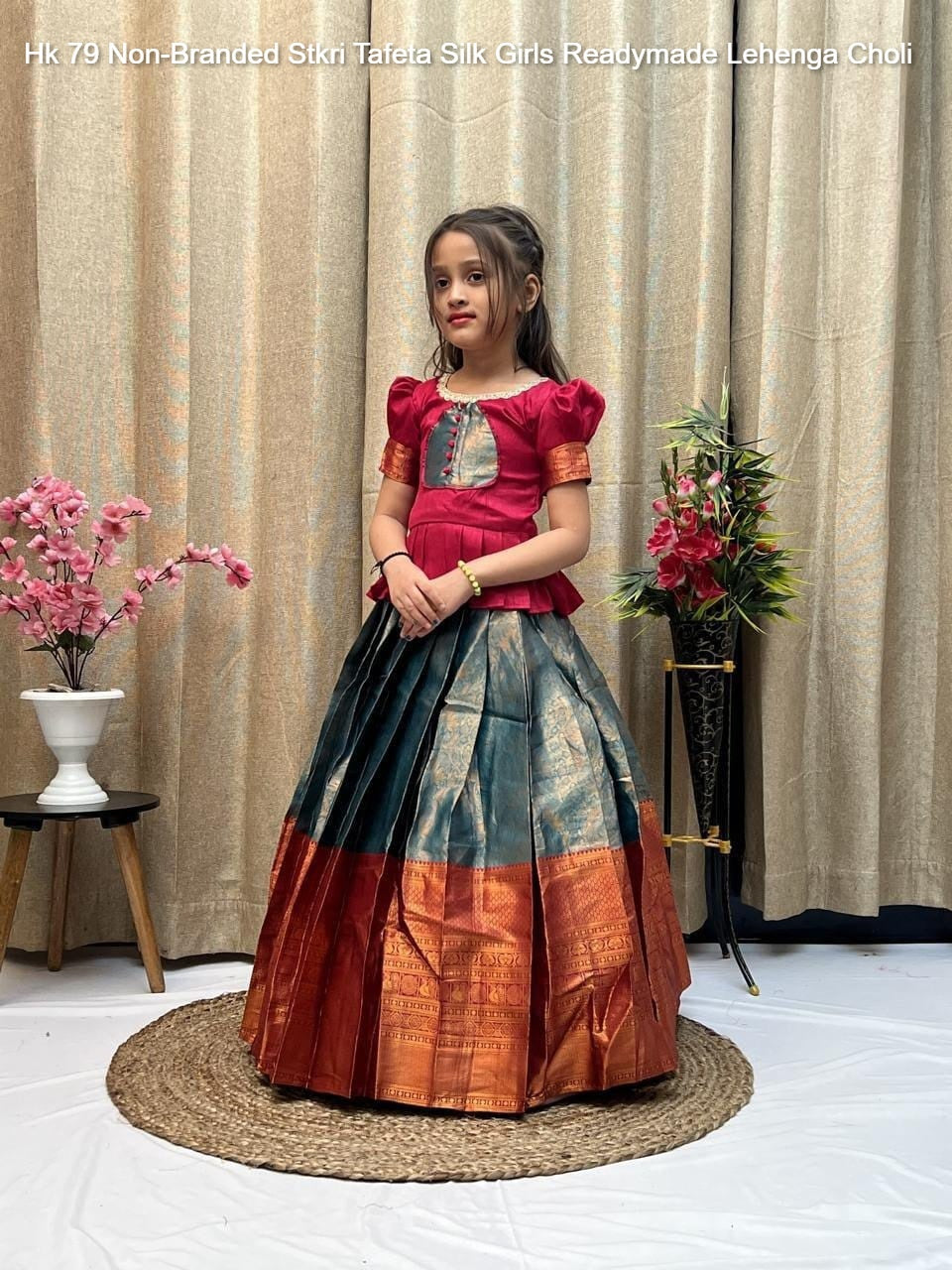 Hk 79 Non-Branded Stkri Tafeta Silk Girls Readymade Lehenga Choli