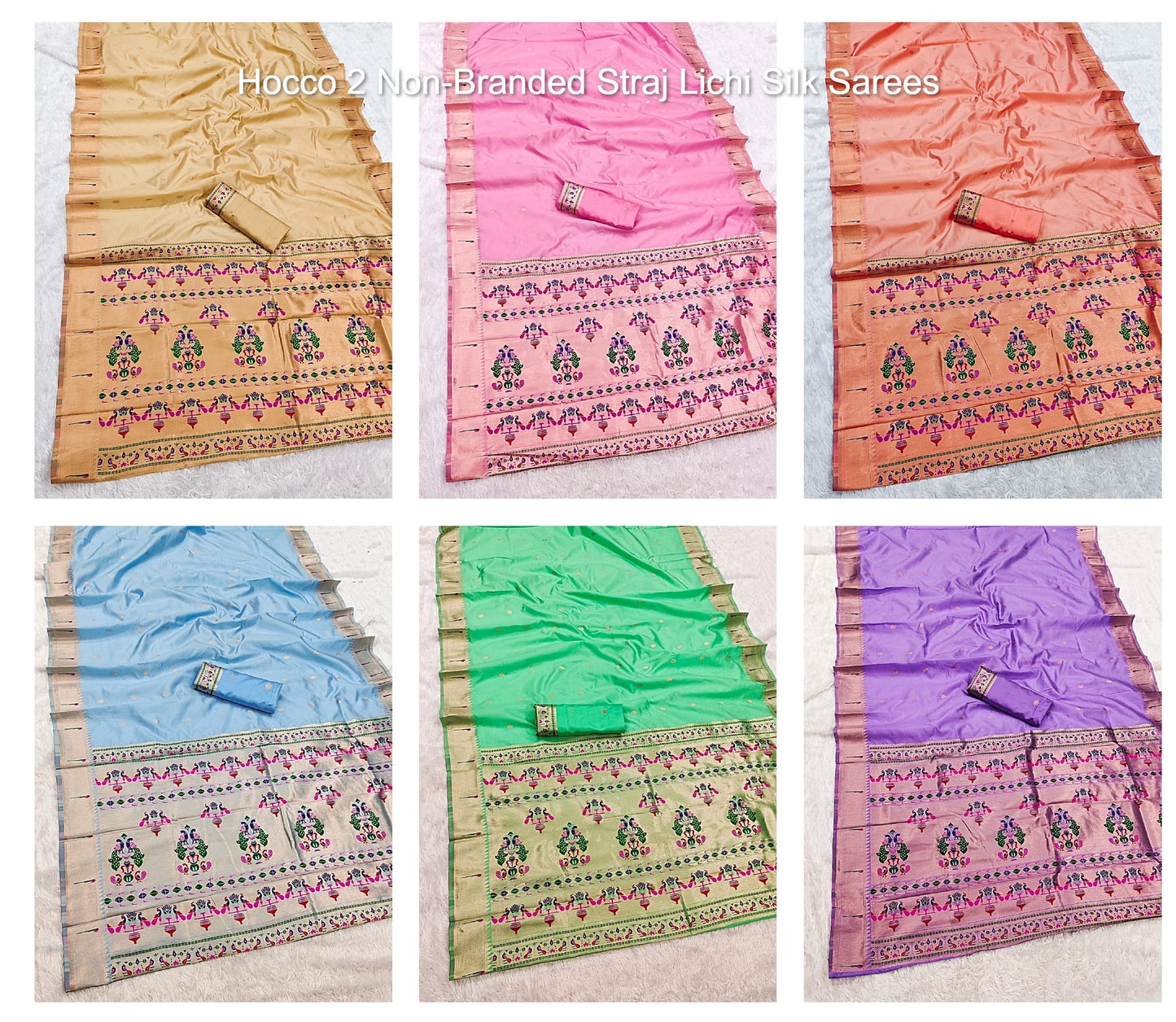 Hocco 2 Non-Branded Straj Lichi Silk Sarees
