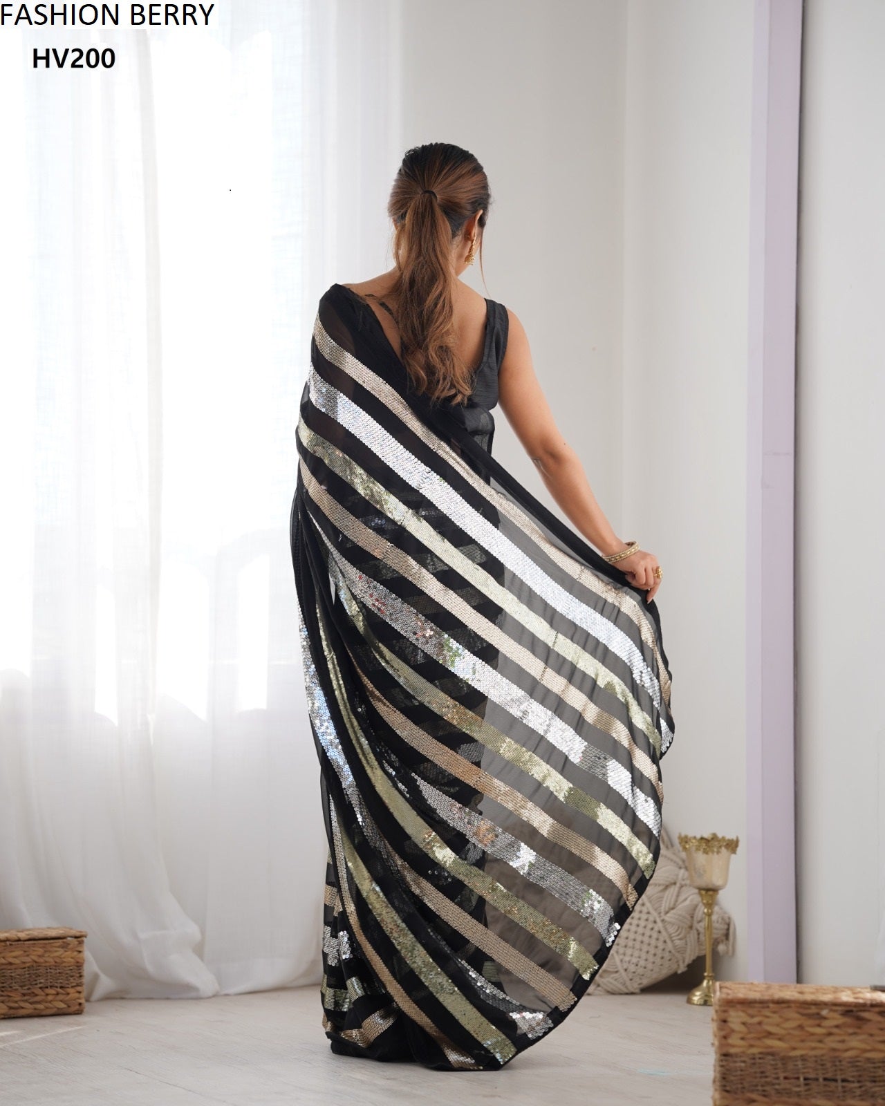 Hv200 Ravina Fashion Berry Georgette Sarees