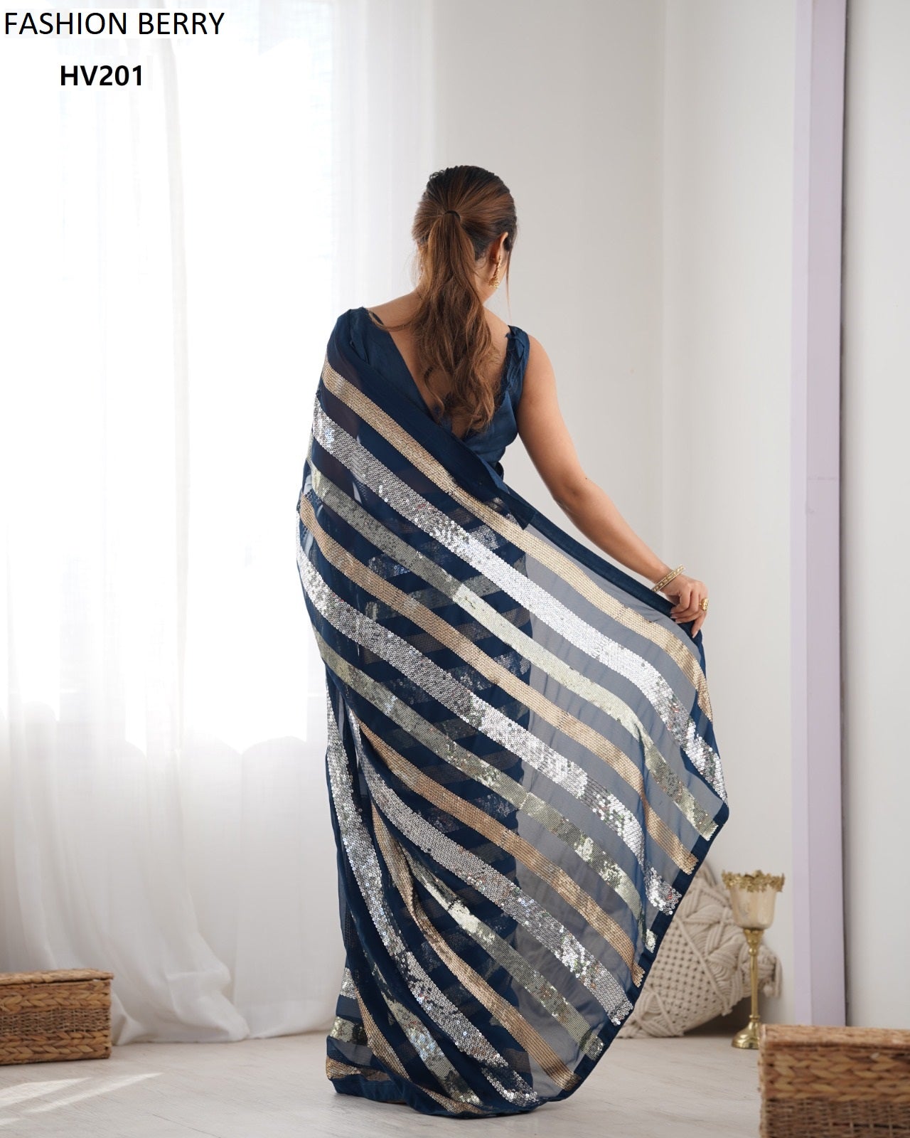 Hv201 Ravina Fashion Berry Georgette Sarees