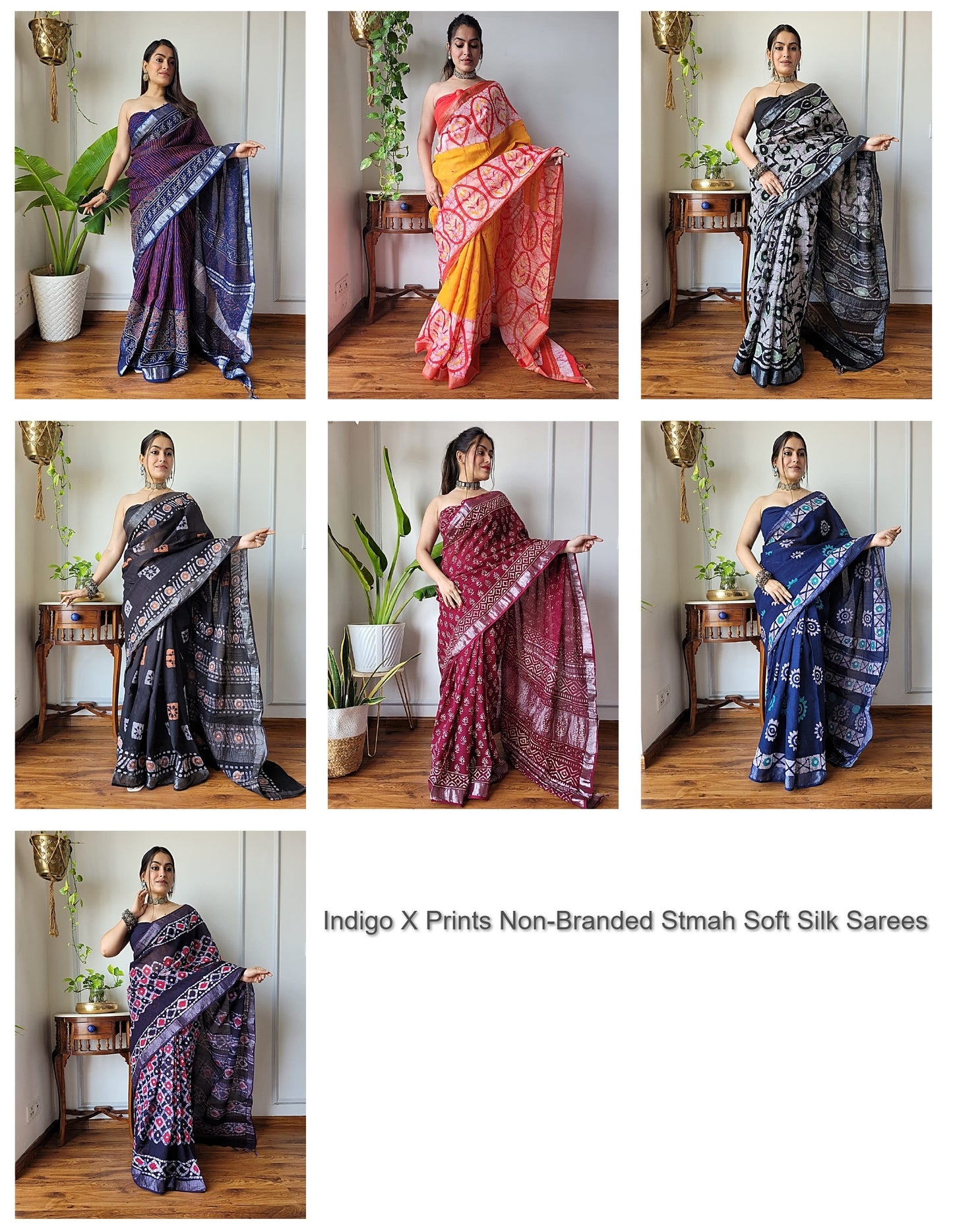 Indigo X Prints Non-Branded Stmah Soft Silk Sarees
