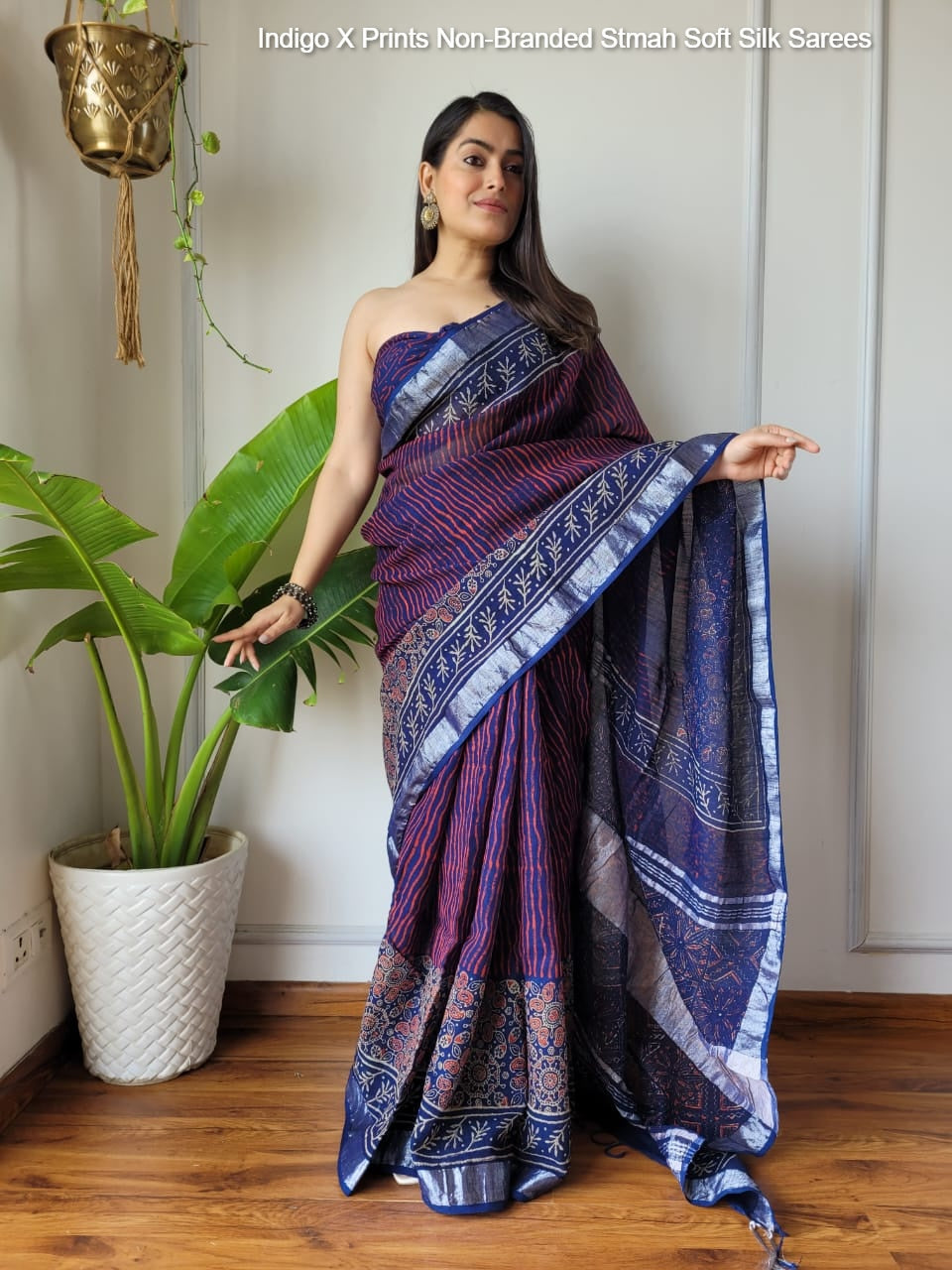 Indigo X Prints Non-Branded Stmah Soft Silk Sarees