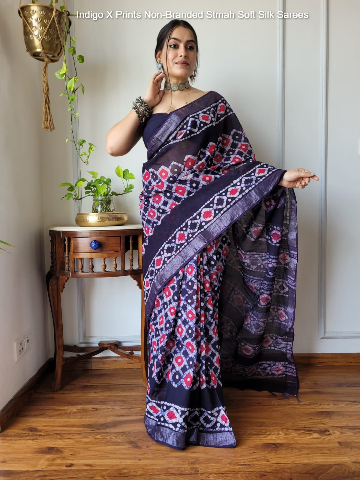 Indigo X Prints Non-Branded Stmah Soft Silk Sarees