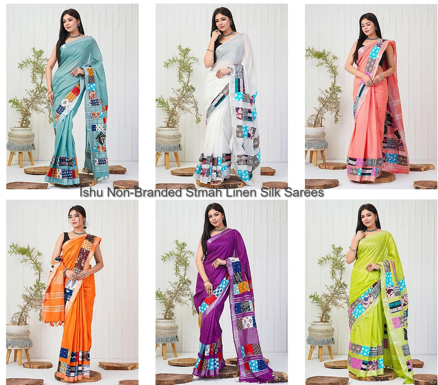 Ishu Non-Branded Stmah Linen Silk Sarees