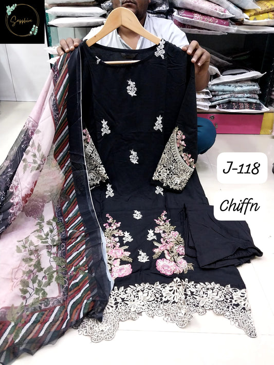 J-118 Black Sapphire Patches Pakistani Readymade Suits