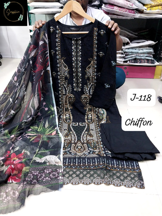 J-118 Navy Blue Sapphire Patches Pakistani Readymade Suits