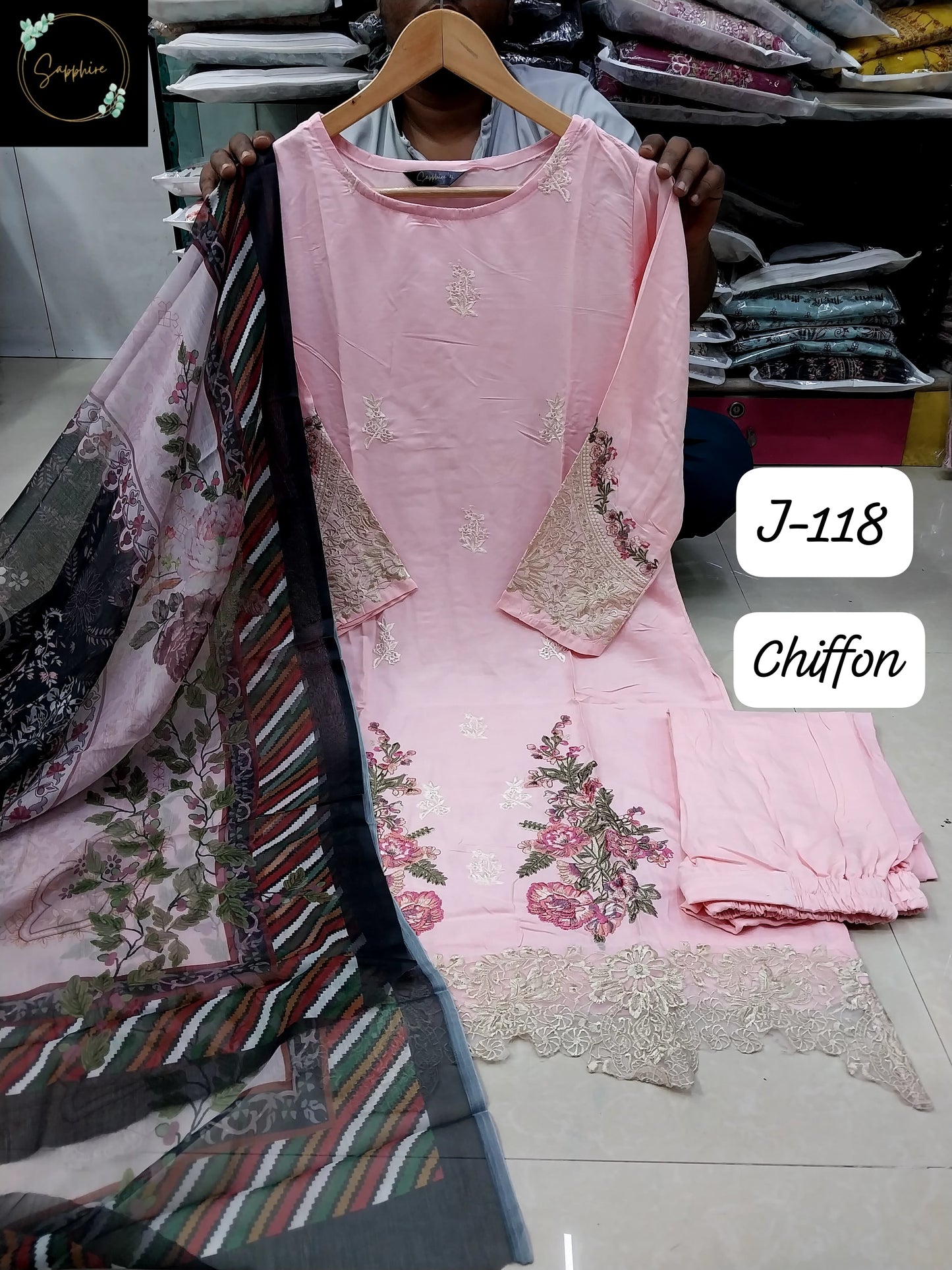 J-118 Pink Sapphire Patches Pakistani Readymade Suits