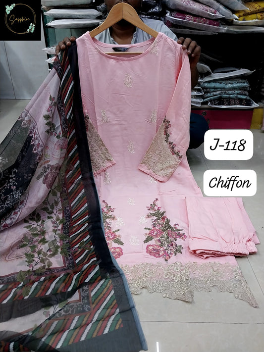 J-118 Pink Sapphire Patches Pakistani Readymade Suits