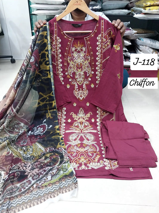 J-118 Wine Sapphire Patches Pakistani Readymade Suits