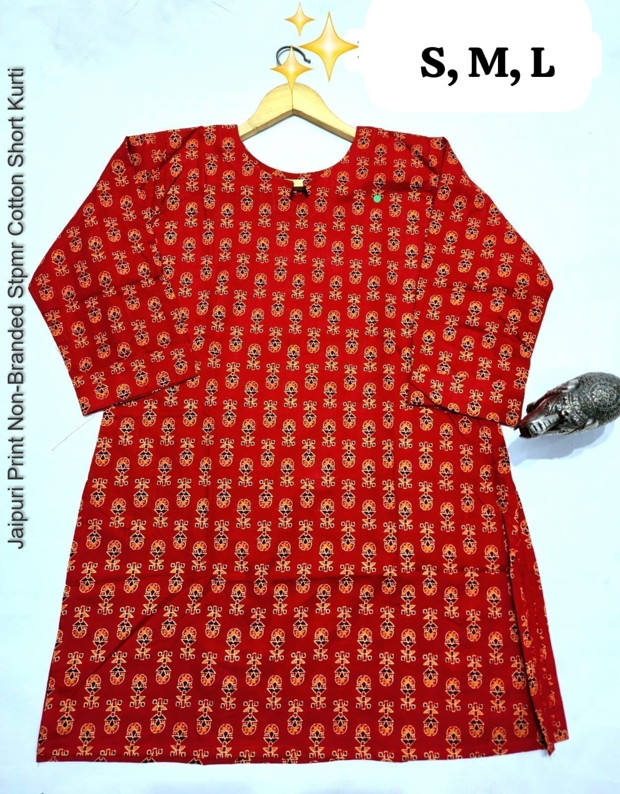 Jaipuri Print Non-Branded Stpmr Cotton Short Kurti