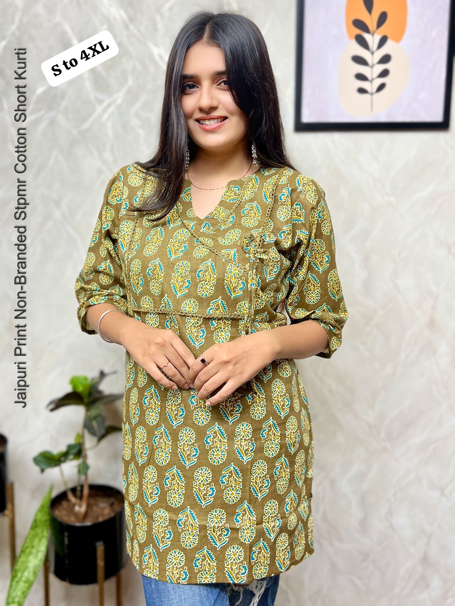 Jaipuri Print Non-Branded Stpmr Cotton Short Kurti