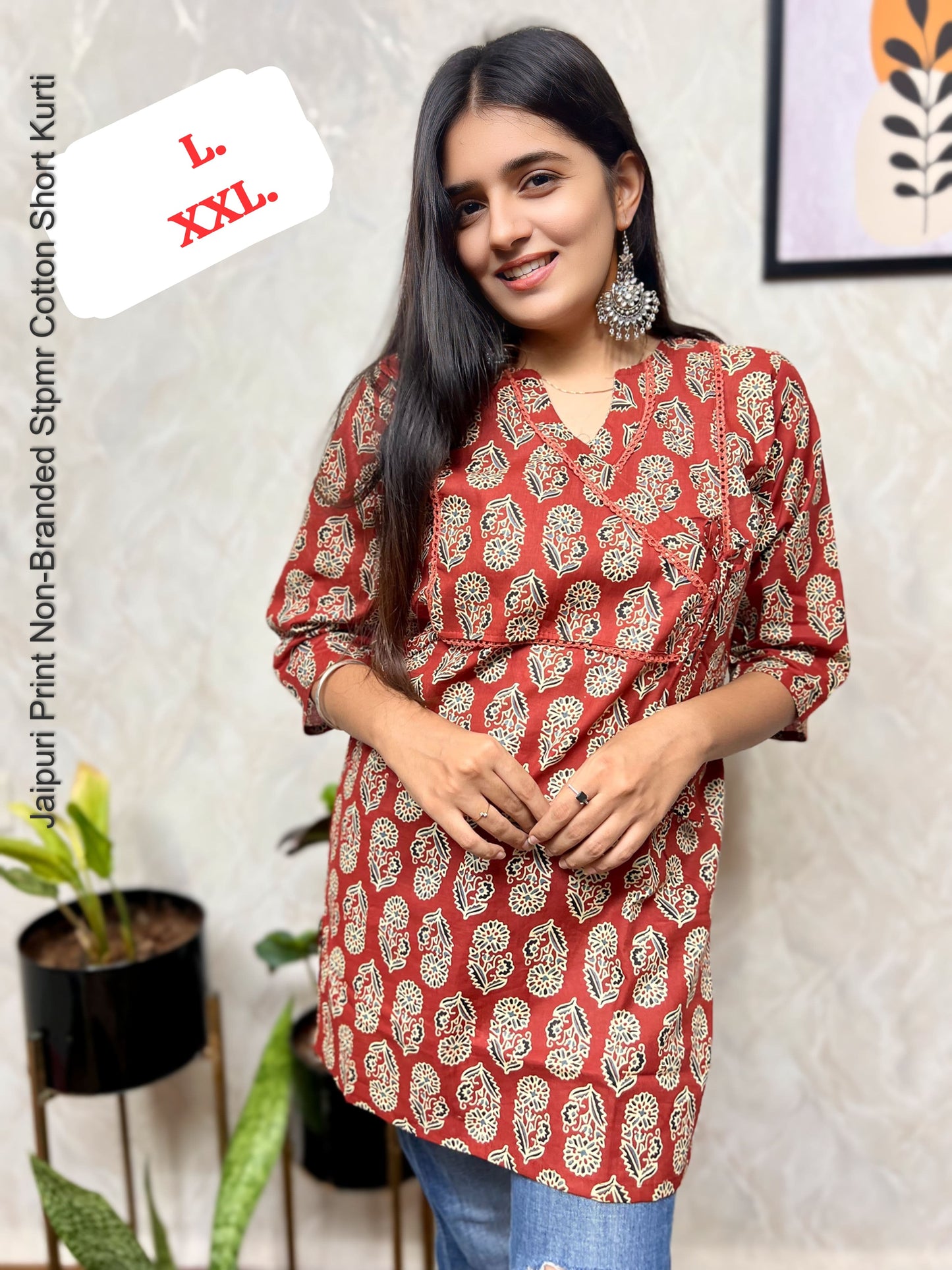 Jaipuri Print Non-Branded Stpmr Cotton Short Kurti