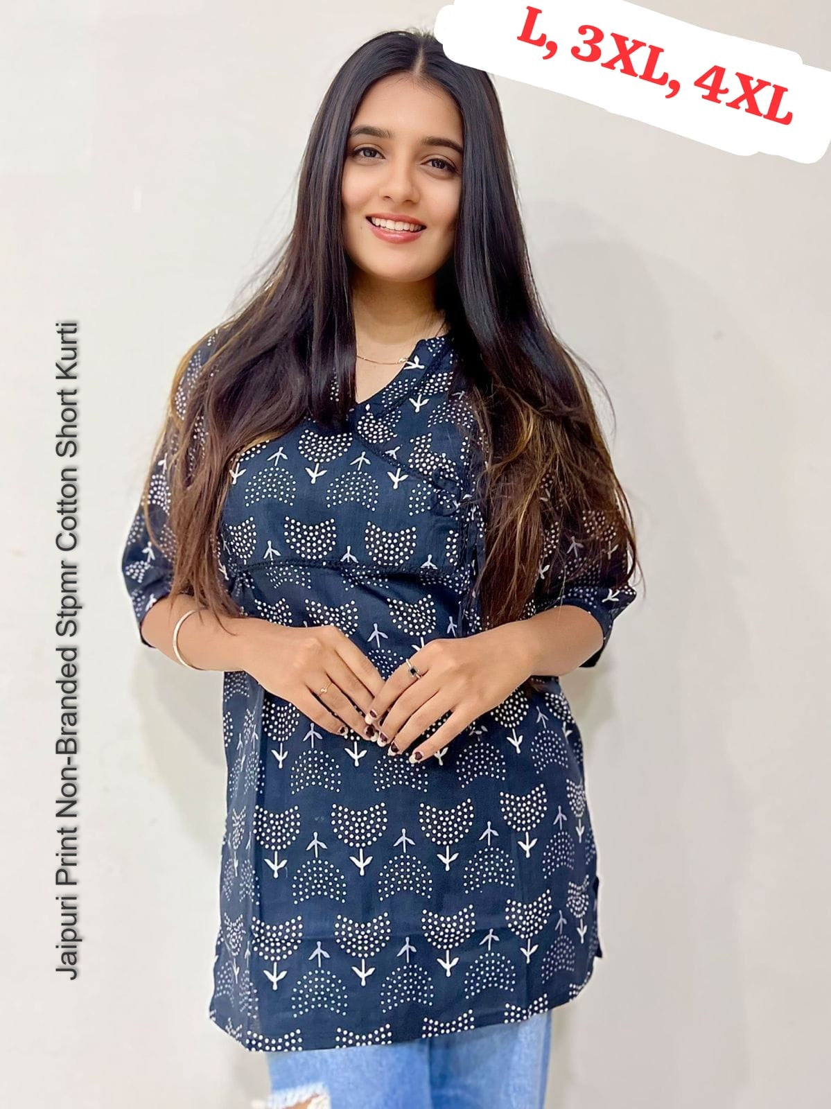 Jaipuri Print Non-Branded Stpmr Cotton Short Kurti