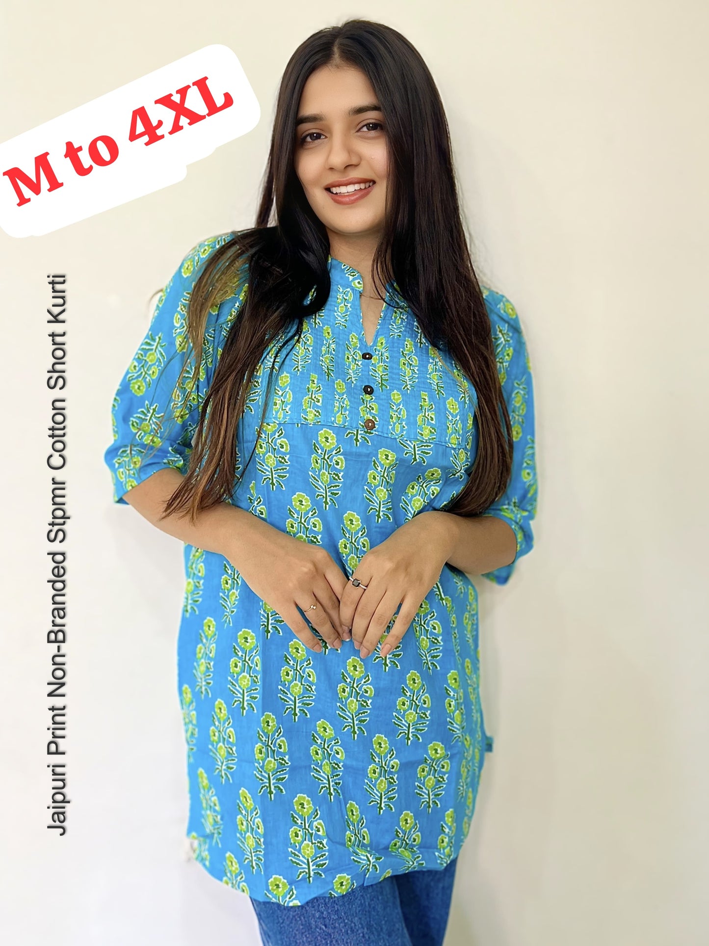 Jaipuri Print Non-Branded Stpmr Cotton Short Kurti