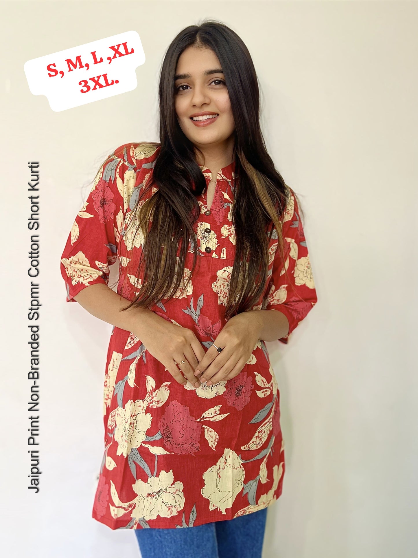 Jaipuri Print Non-Branded Stpmr Cotton Short Kurti