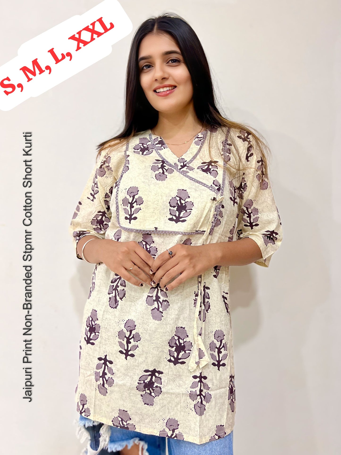 Jaipuri Print Non-Branded Stpmr Cotton Short Kurti