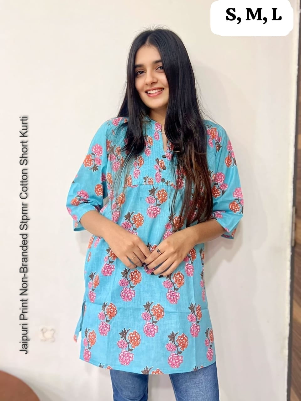 Jaipuri Print Non-Branded Stpmr Cotton Short Kurti