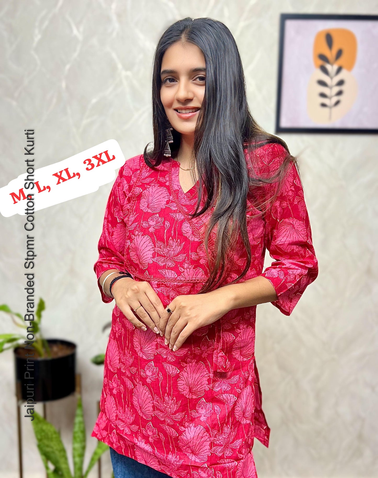 Jaipuri Print Non-Branded Stpmr Cotton Short Kurti