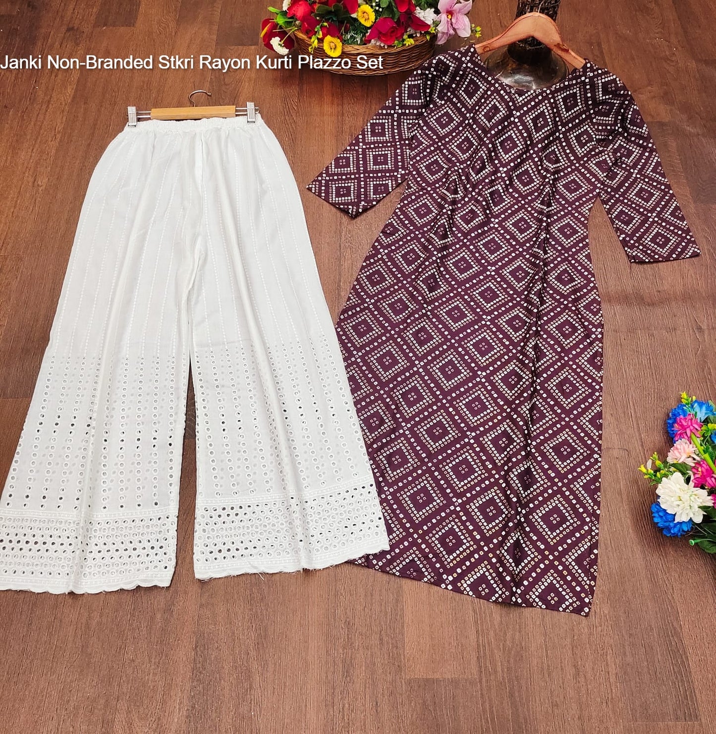 Janki Non-Branded Stkri Rayon Kurti Plazzo Set