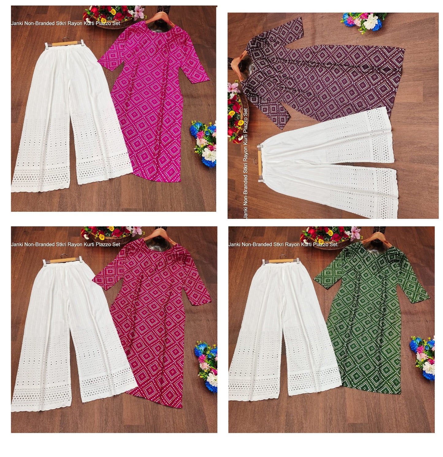 Janki Non-Branded Stkri Rayon Kurti Plazzo Set