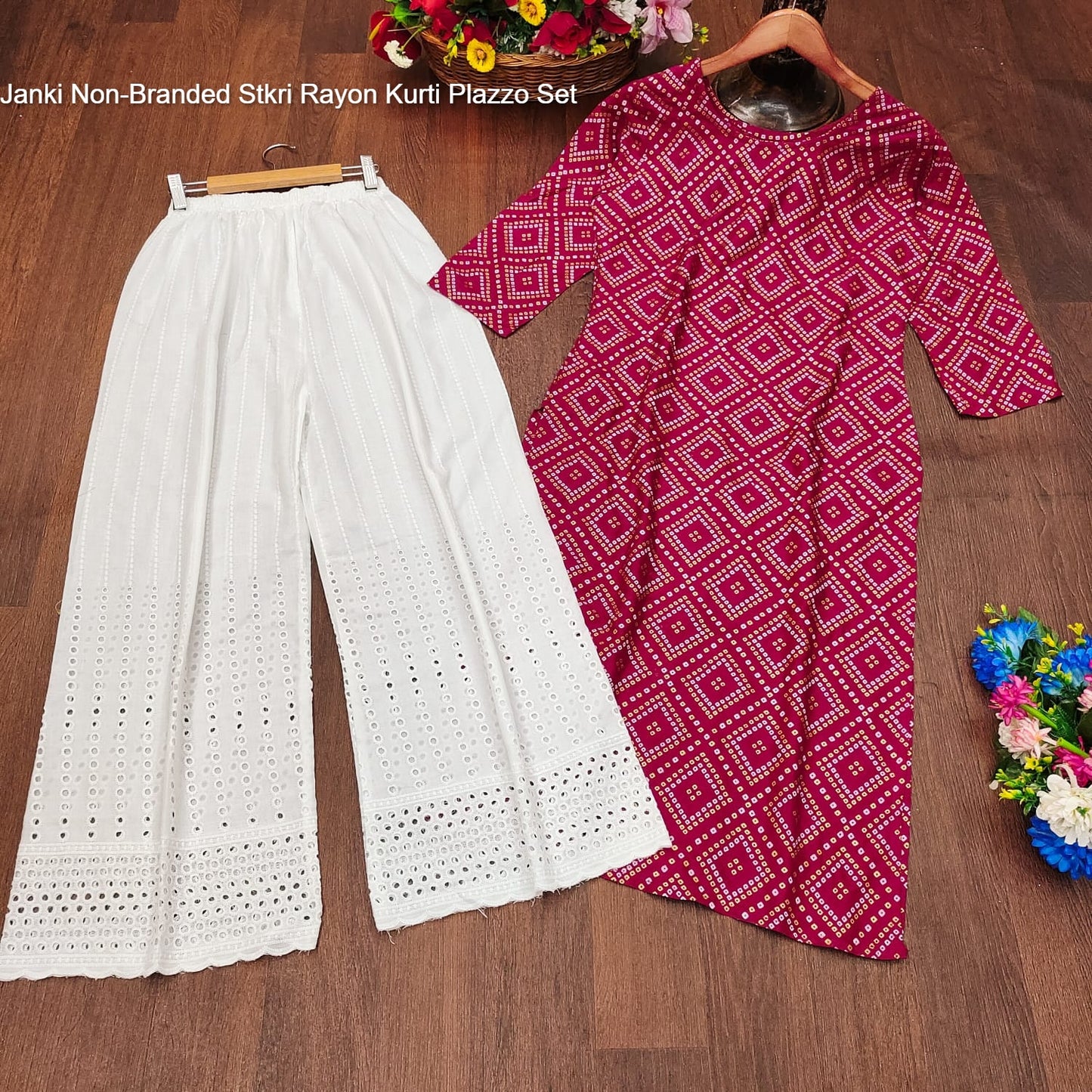 Janki Non-Branded Stkri Rayon Kurti Plazzo Set