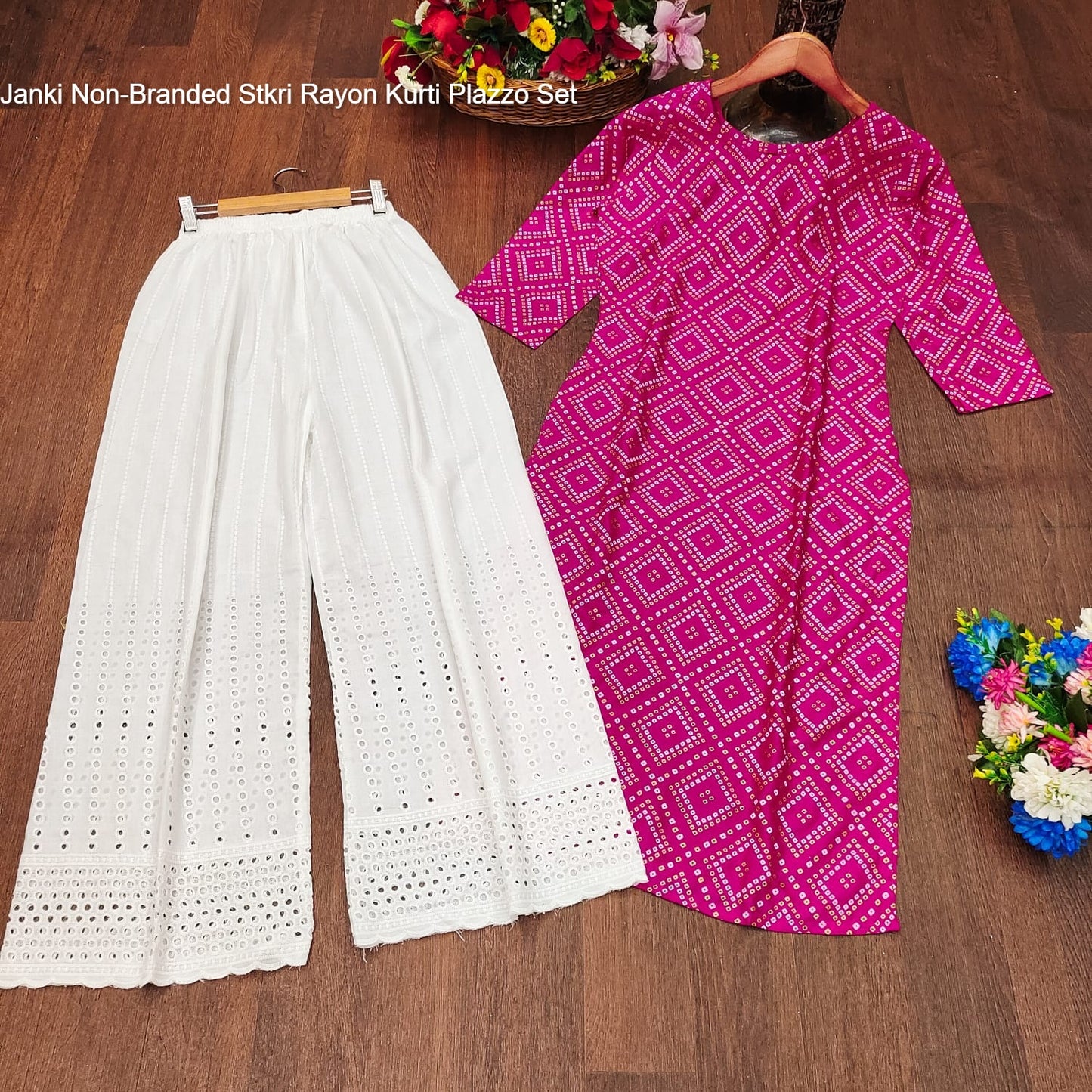 Janki Non-Branded Stkri Rayon Kurti Plazzo Set