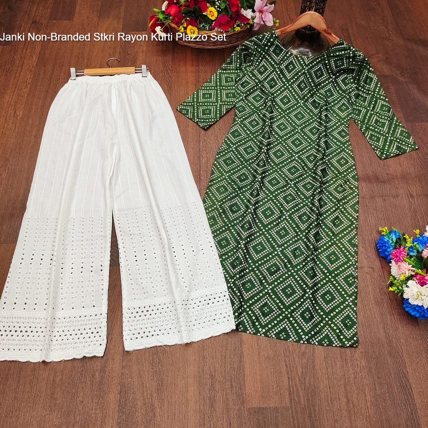 Janki Non-Branded Stkri Rayon Kurti Plazzo Set