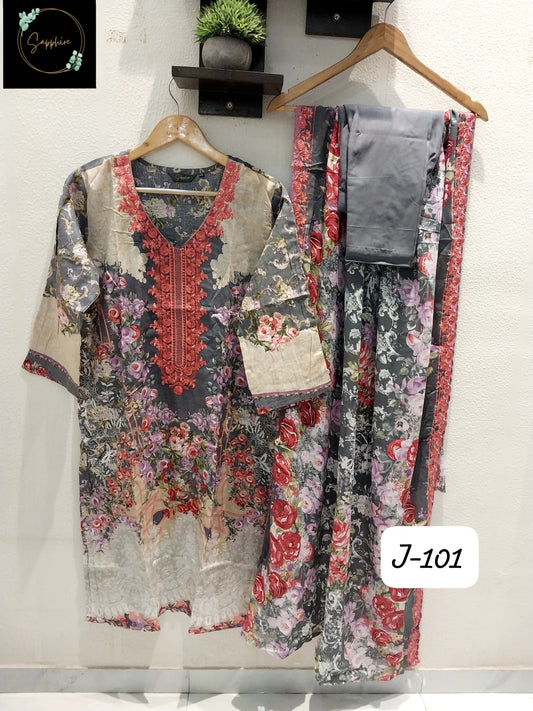 Jazmin Vol 101 Grey Sapphire Lawn Cotton Pakistani Readymade Suits