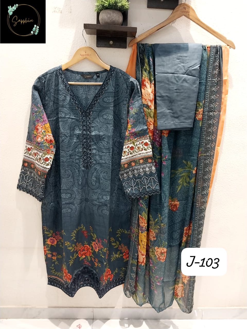 Jazmin Vol 103 Navy Blue Sapphire Lawn Cotton Pakistani Readymade Suits