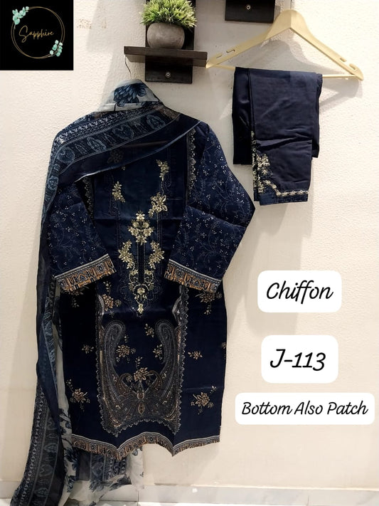 Jazmin Vol 113 Black Sapphire Patch Work Pakistani Readymade Suits