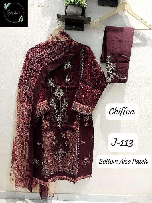 Jazmin Vol 113 Maroon Sapphire Patch Work Pakistani Readymade Suits
