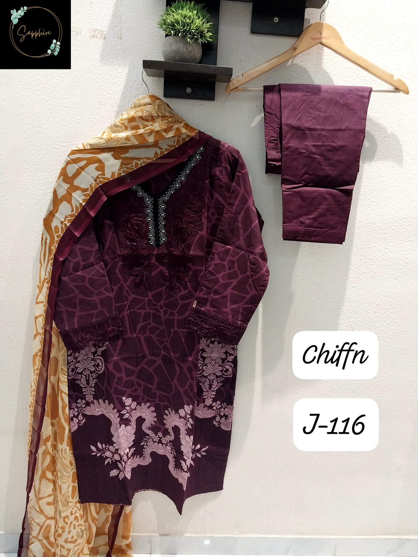 Jazmin Vol 116 Wine Sapphire Lawn Cotton Pakistani Readymade Suits