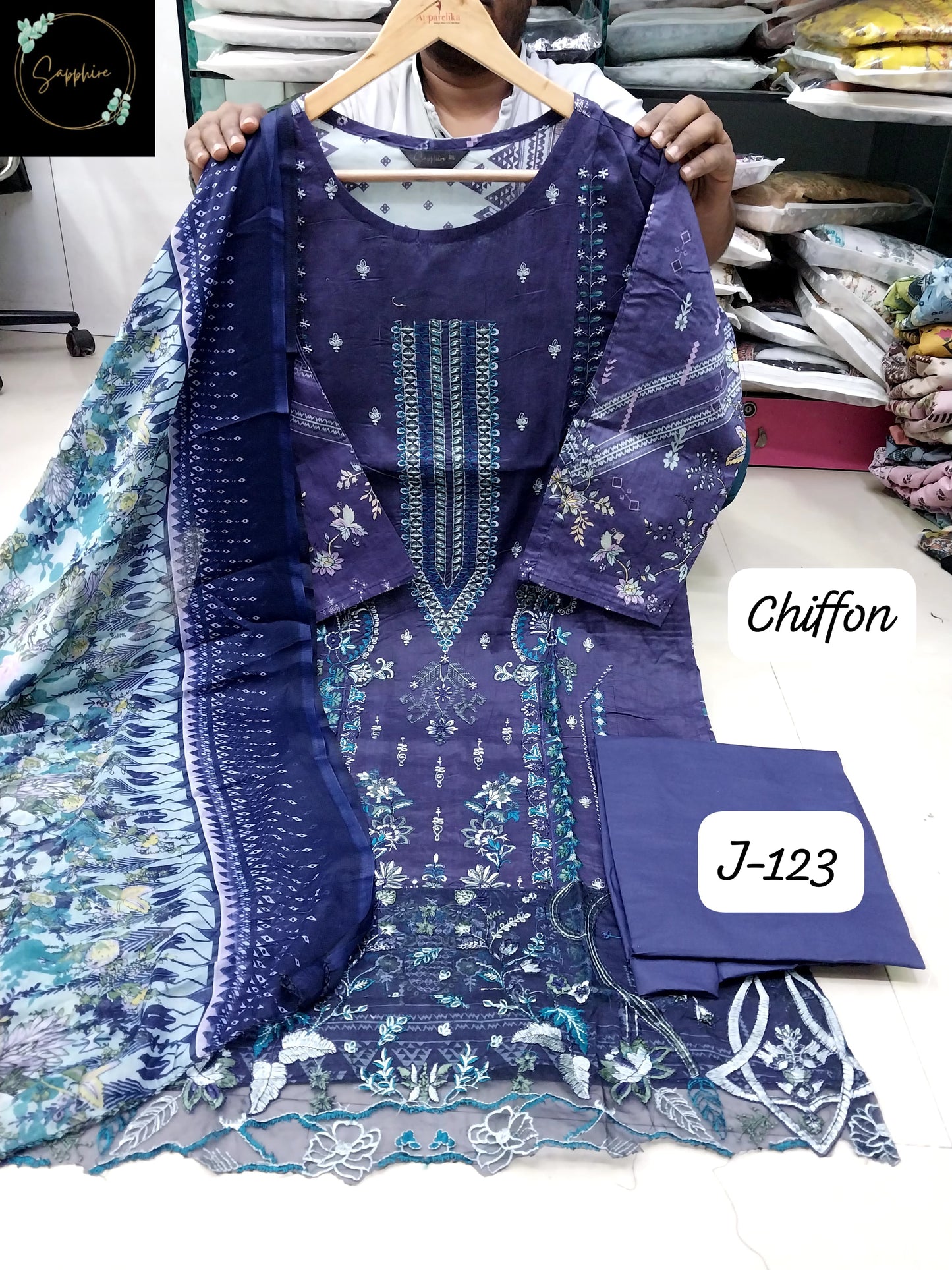 Jazmin Vol 123 Blue Sapphire Lawn Cotton Pakistani Readymade Suits