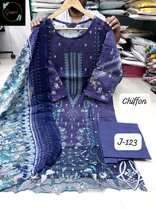 Jazmin Vol 123 Blue Sapphire Lawn Cotton Pakistani Readymade Suits