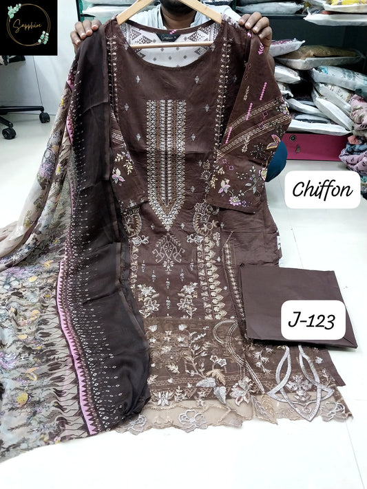 Jazmin Vol 123 Coffee Sapphire Lawn Cotton Pakistani Readymade Suits