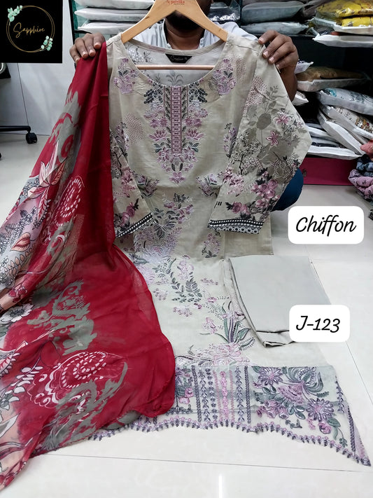 Jazmin Vol 123 Grey Sapphire Lawn Cotton Pakistani Readymade Suits