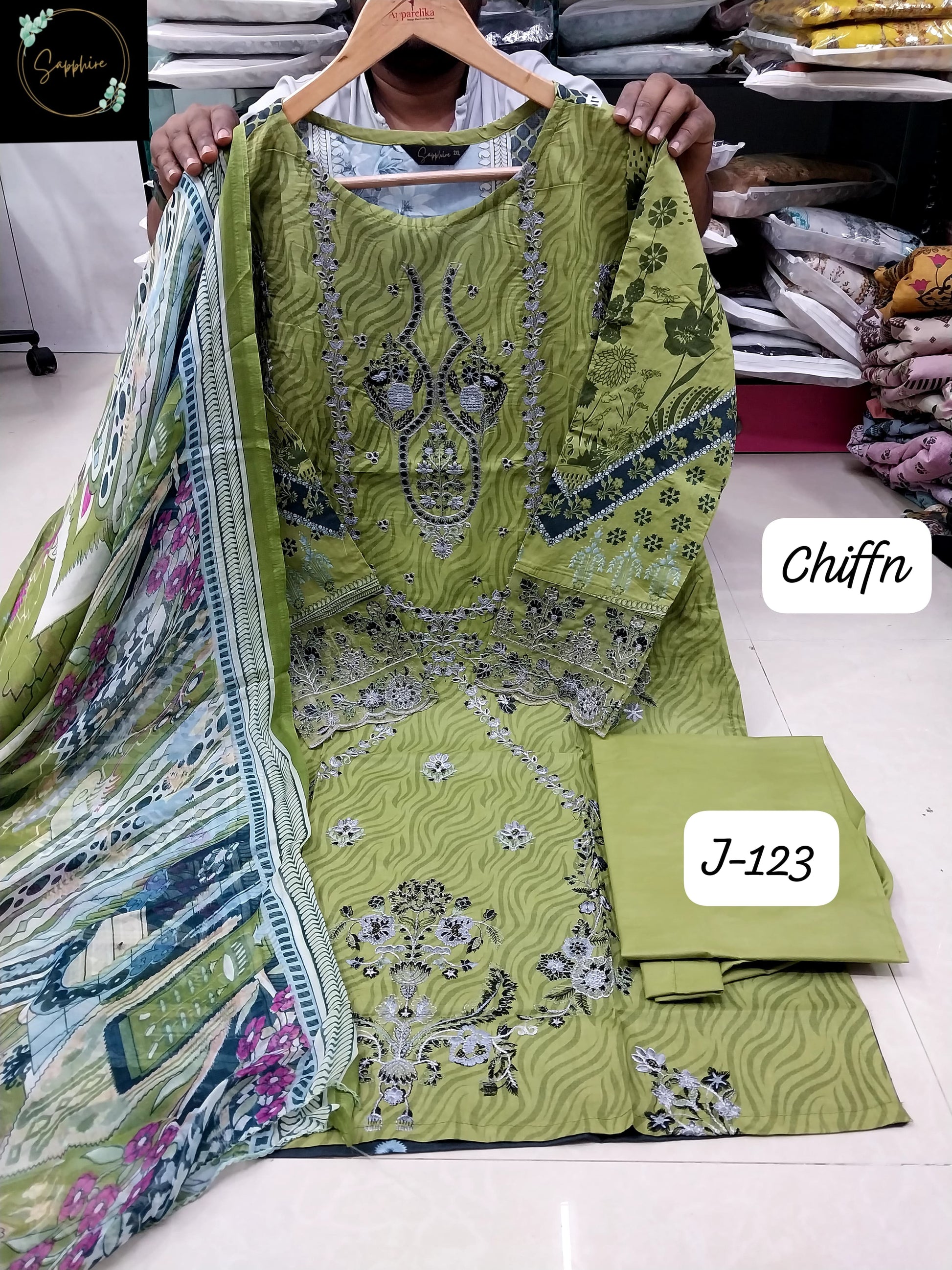 Jazmin Vol 123 Mehndi Sapphire Lawn Cotton Pakistani Readymade Suits