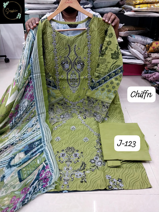 Jazmin Vol 123 Mehndi Sapphire Lawn Cotton Pakistani Readymade Suits