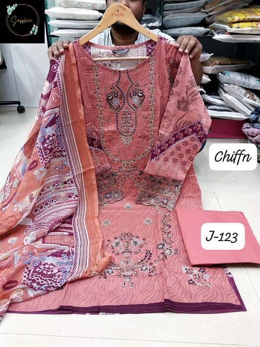 Jazmin Vol 123 Peach Sapphire Lawn Cotton Pakistani Readymade Suits
