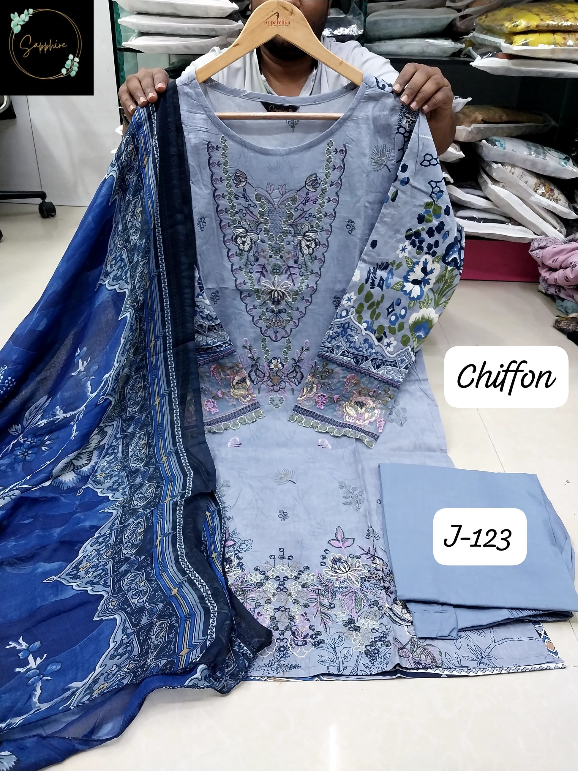 Jazmin Vol 123 Sky Sapphire Lawn Cotton Pakistani Readymade Suits