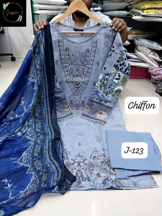 Jazmin Vol 123 Sky Sapphire Lawn Cotton Pakistani Readymade Suits